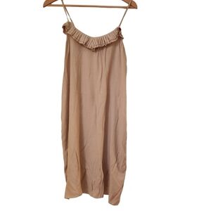 Olivaceous beige spaghetti strap sleeveless  midi swing dress